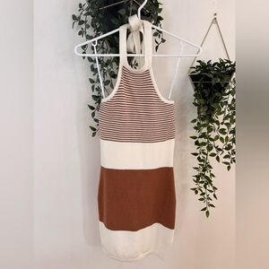 Lulu's Brown and Cream Knit Halter Dress